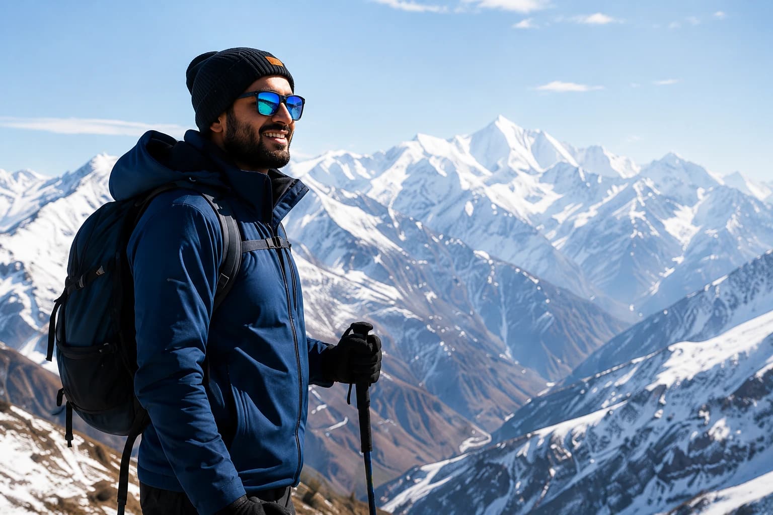 Featured review trekker portrait in the mountains